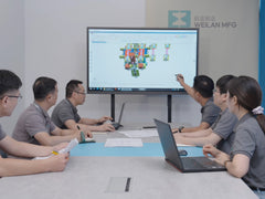 WEILAN MFG engineering team reviewing mold design on a large display