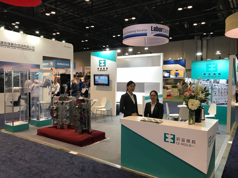 CE MOLD booth at NPE 2018 in Orlando displaying precision mold components